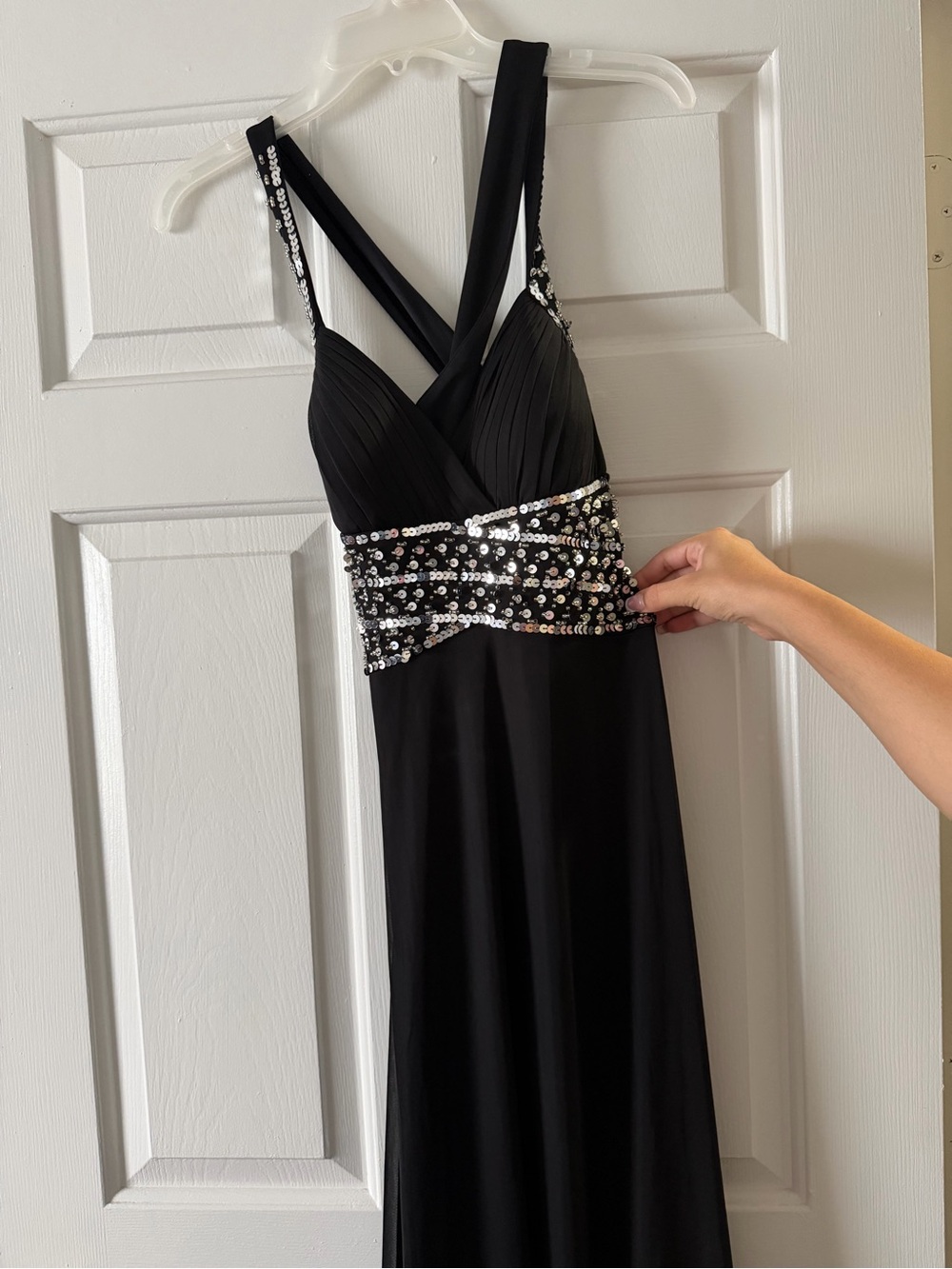 Blondie nites black silver sequin beaded formal prom maxi dress size 3